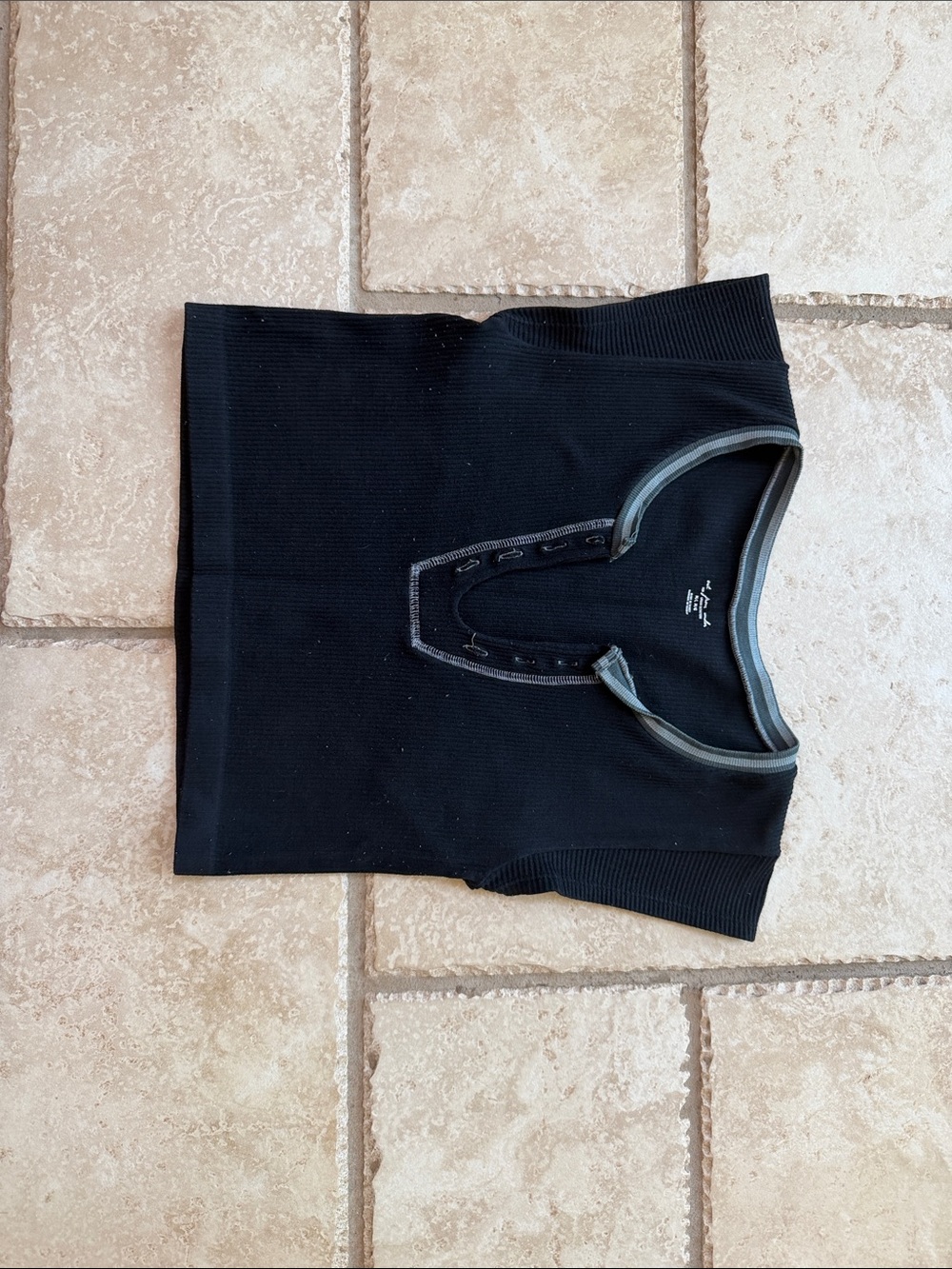Urban Outfitters Black Ribbed Crop Top with Grey Trim